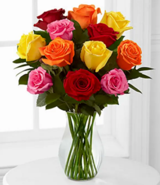 1 Dozen Multi-Colored Roses - Blooms In Bloom